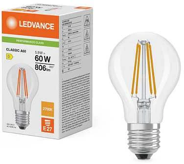 Ledvance 5,9W LED lemputė CLASSIC A, E27, skaidri, 300°, 2700K