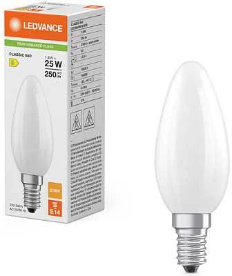 Osram 1,8W LED lemputė CLASSIC B, E14, matinės baltos sp., 300°, 2700K