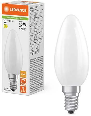 Ledvance 3,4W LED lemputė CLASSIC B, E14, matinės baltos sp., 320°, 2700K, dimeriuojama