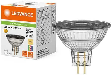 Ledvance 2,2W LED lemputė MR16, GU5.3, MR16, skaidri, 36°, 3000K, dimeriuojama