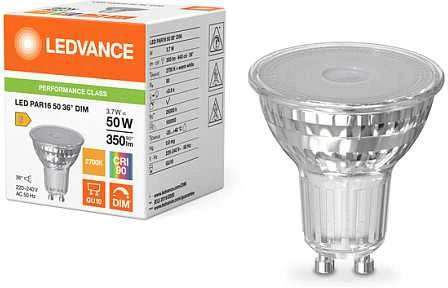 Ledvance 3,7W LED lemputė PAR16, GU10, PAR16, skaidri, 36°, 2700K, dimeriuojama