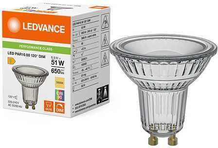 Osram 6,9W LED lemputė, GU10, PAR16, 120°, 3000K, dimeriuojama