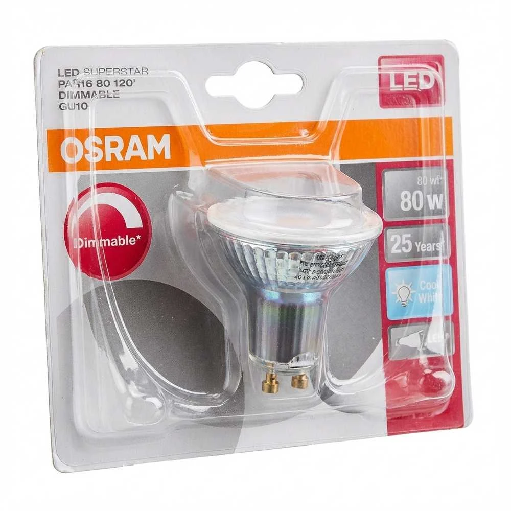 Osram 6,9W LED lemputė, GU10, PAR16, 120°, 3000K, dimeriuojama