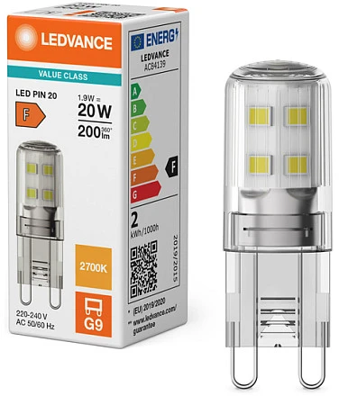 Osram 1,9W LED lemputė, G9, skaidri, 2700K