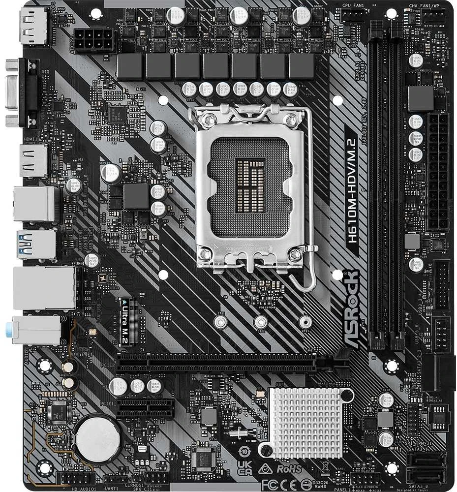 Pagrindinė plokštė ASROCK H610M-HDV/M.2 LGA1700 2x DDR4 DIMM HDMI DP 1xPCIe 4.0 x16 2xPCIe 3.0 x1