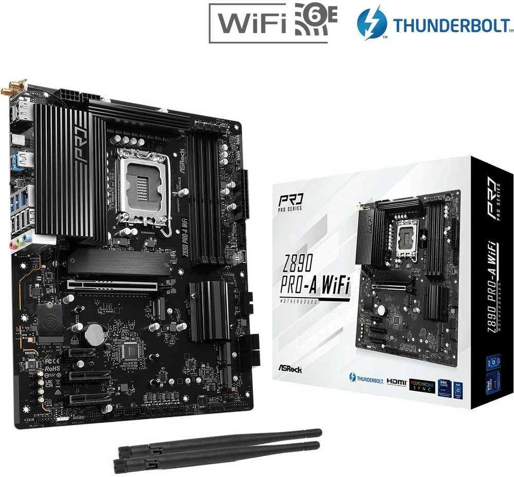 ASRock Z890 Pro-A WiFi Intel Z890 LGA 1851 (Socket V1) ATX pagrindinė plokštė