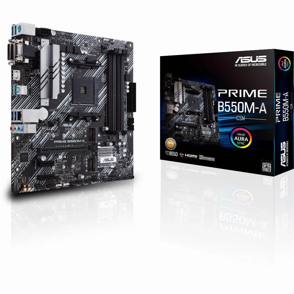 Asus PRIME B550M-A/CSM B550 – lizdas AM4 – pagrindinė plokštė/ Paruošta Ryzen™ 5000 serijai/VRM efektyviam radiatoriui/SafeSlot Core/PCIe 4.0-Ready/AURA SYNC RGB