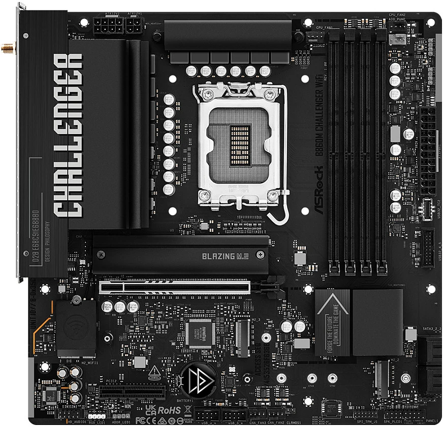 „Asrock B860M Challenger WiFi Intel B860 LGA 1851“ (V1 lizdas) „micro ATX“ pagrindinė plokštė