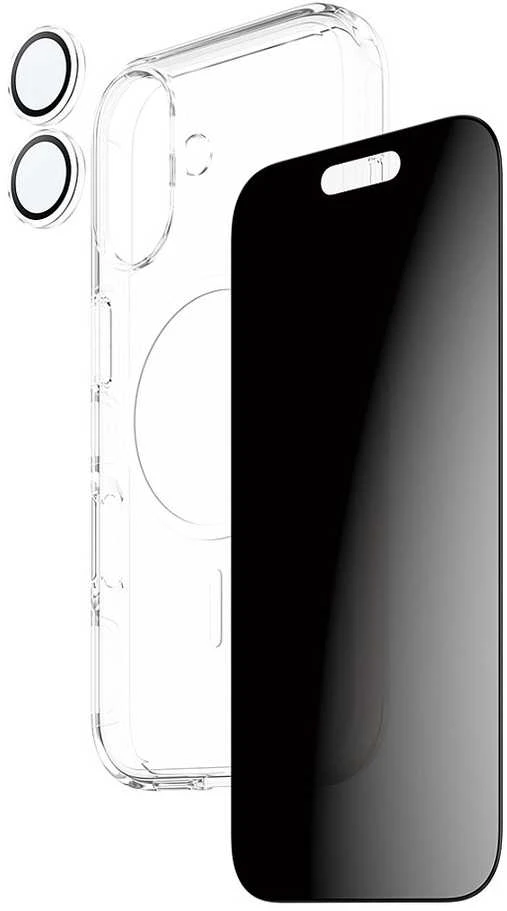 Panzer Glass „CARE by PanzerGlass“ flagmaninis „Privacy 3-in-1“ dėklas + privatumo stiklas + objektyvas, skirtas „iPhone 17“
