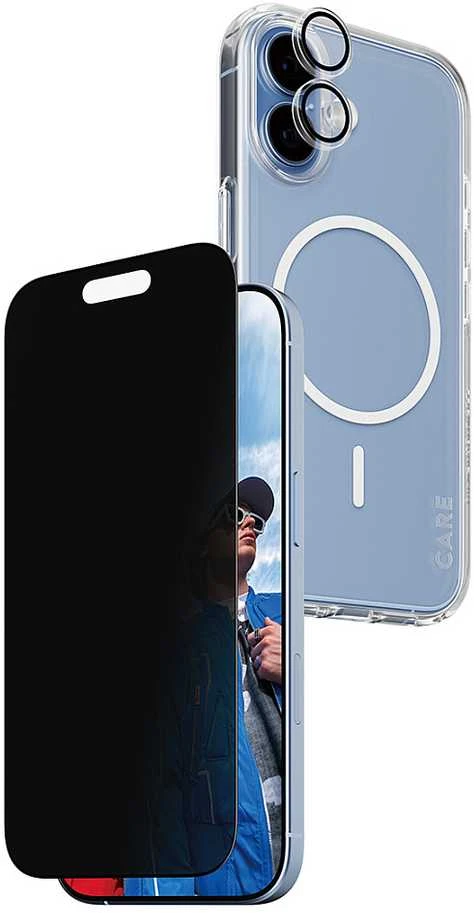Panzer Glass „CARE by PanzerGlass“ flagmaninis „Privacy 3-in-1“ dėklas + privatumo stiklas + objektyvas, skirtas „iPhone 17“