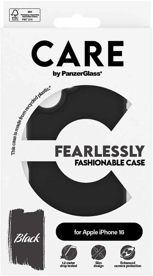 Panzer Glass CARE Madingas dėklas | Galinis viršelis | Apple | iPhone 16 | Perdirbtas plastikas | Juodas