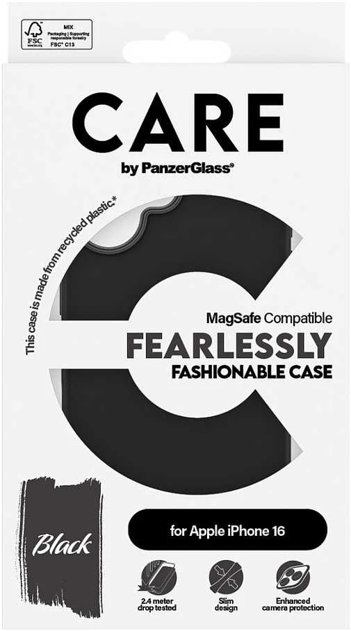 Panzer Glass CARE by PanzerGlass Fashion Case Apple iPhone 16 6.1" dėklas telefonui juodos spalvos/dėklas telefonui juodos spalvos MagSafe 1377