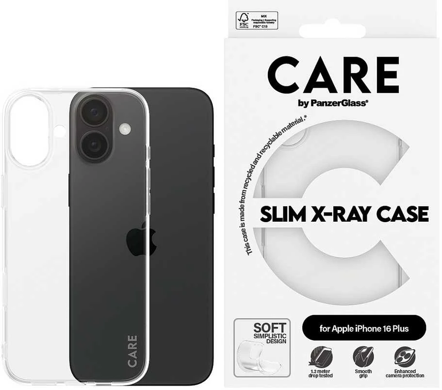 Panzer Glass CARE Fashion dėklas X-Ray Soft Basic iPhone 16 Plus, skaidrus