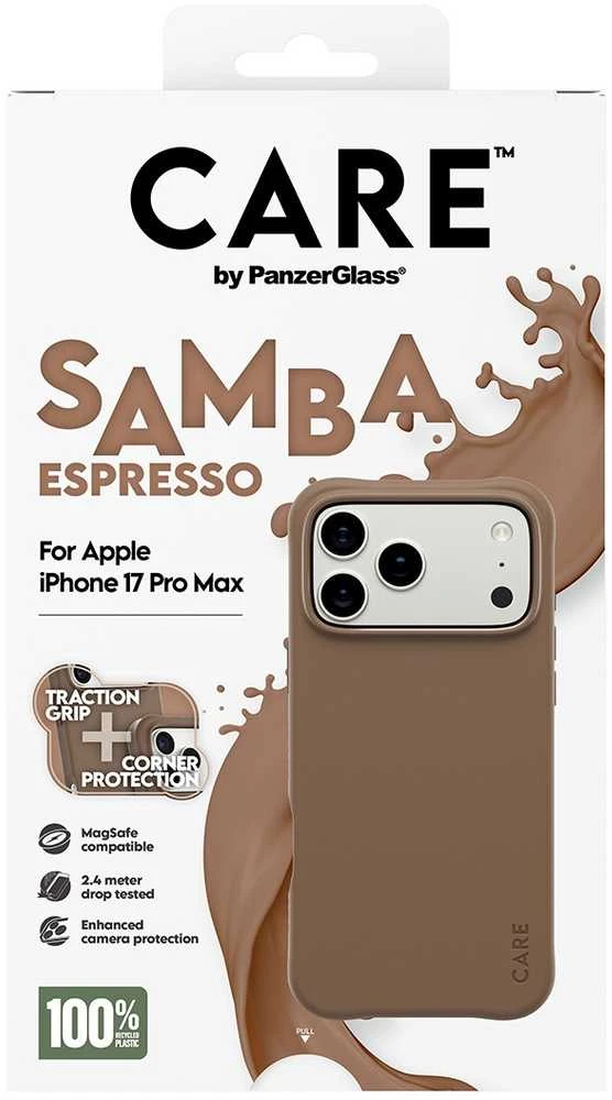 „Panzer Glass CARE by PanzerGlass“ madingas „Samba MagSafe“ dėklas, skirtas „iPhone 17 Pro Max“ – rudas
