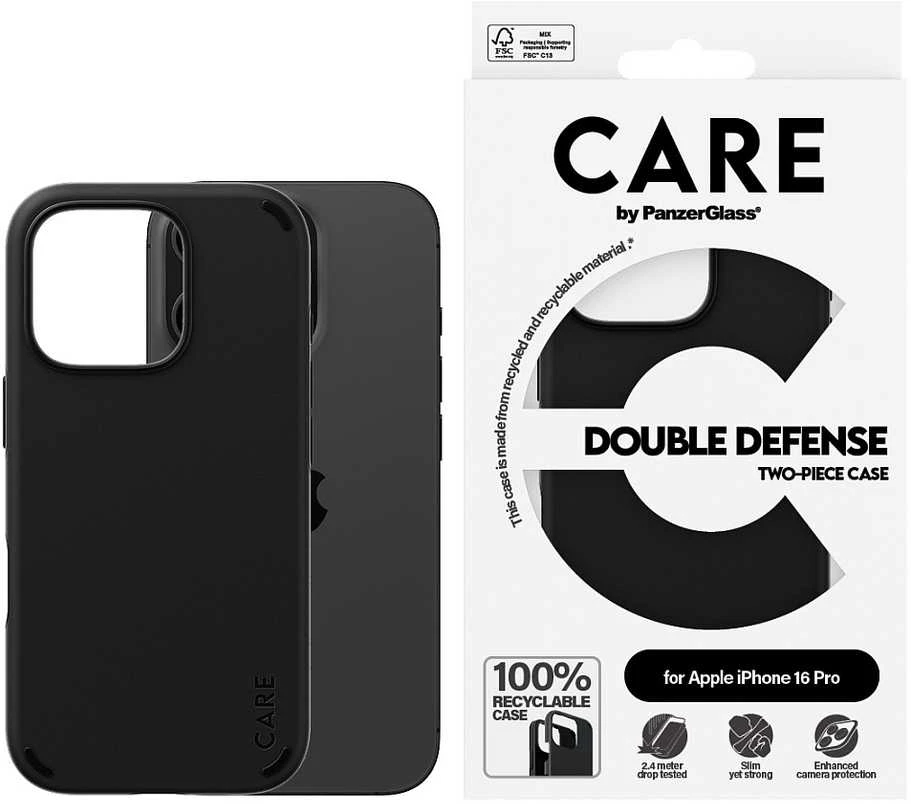 Panzer Glass CARE by PanzerGlass Feature Double Defense Case Apple iPhone 16 Pro 6.3" dėklas telefonui juodos spalvos 1334