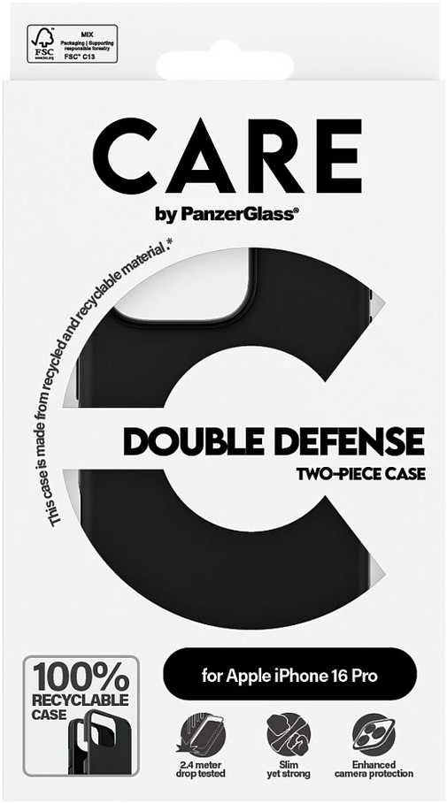 Panzer Glass CARE by PanzerGlass Feature Double Defense Case Apple iPhone 16 Pro 6.3" dėklas telefonui juodos spalvos 1334