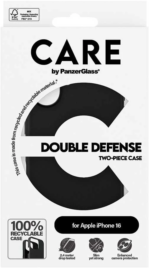 Panzer Glass Care by PanzerGlass Feature Double Defense Apple iPhone 16 6.1" dėklas telefonui juodos spalvos 1333