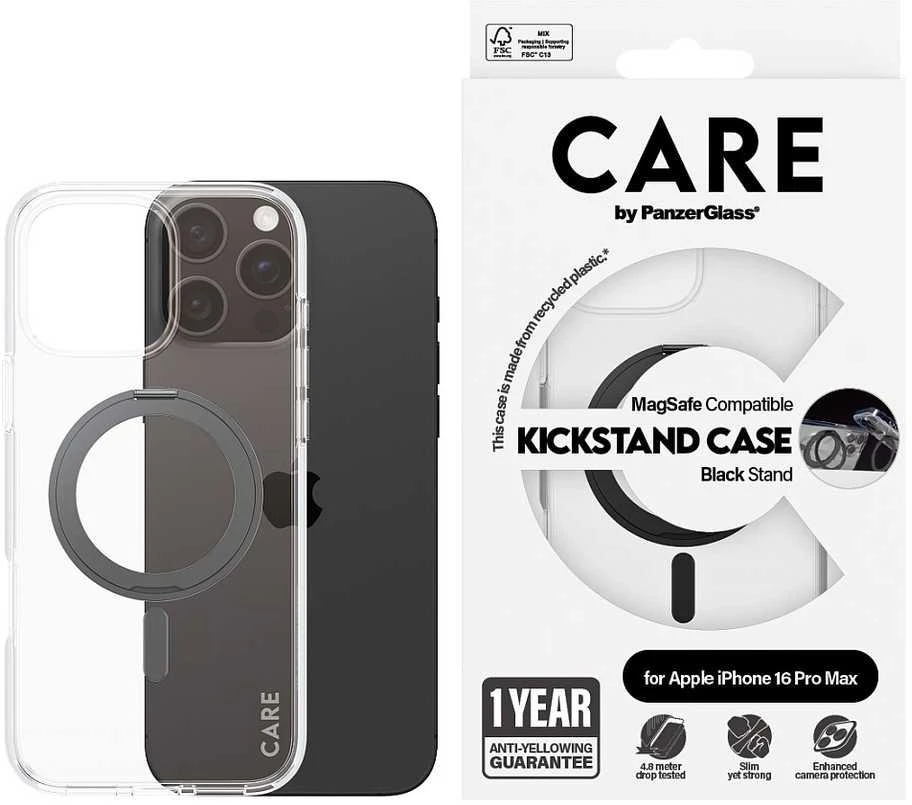 Panzer Glass CARE by PanzerGlass Feature Kickstand Case Apple iPhone 16 Pro Max 6.9" dėklas telefonui juodos spalvos/dėklas telefonui juodos spalvos MagSafe 1324