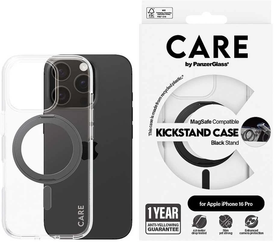 Panzer Glass CARE by PanzerGlass Feature su stoveliu Apple iPhone 16 Pro 6.3" dėklas telefonui juodos spalvos/dėklas telefonui juodos spalvos MagSafe 1322