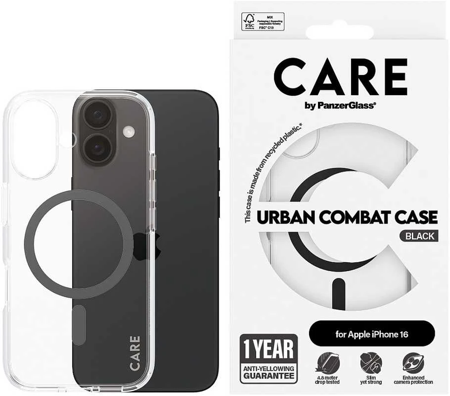 Panzer Glass CARE by PanzerGlass Flagship Case Apple iPhone 16 6.1" dėklas telefonui juodos spalvos/dėklas telefonui juodos spalvos MagSafe 1345