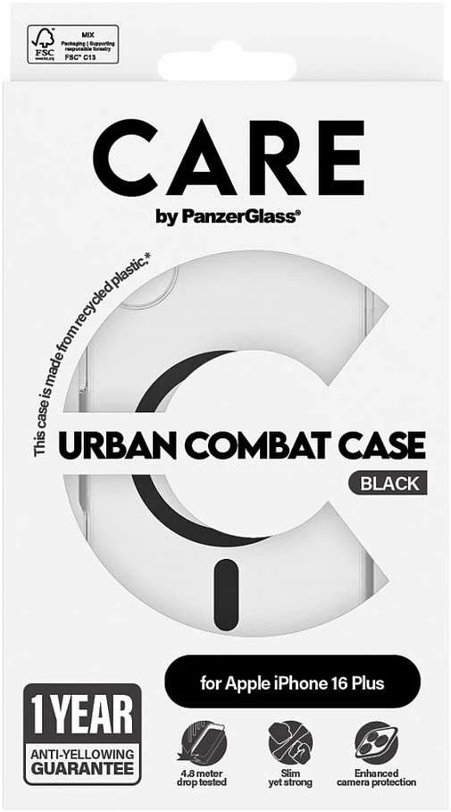 Panzer Glass CARE Flagship dėklas su Juodas MagSafe iPhone 16 Plus, skaidrus