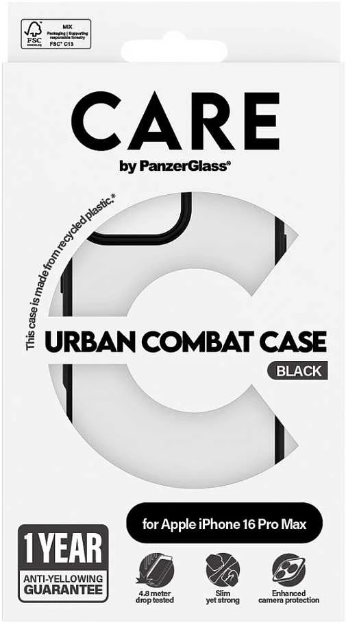 Panzer Glass Care By PanzerGlass Urban Combat dėklas skirtas Apple iPhone 16 Pro Max juodos spalvos