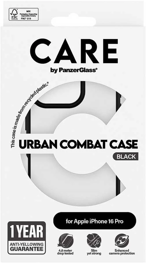 Panzer Glass Care By PanzerGlass Urban Combat dėklas skirtas Apple iPhone 16 Pro juodos spalvos