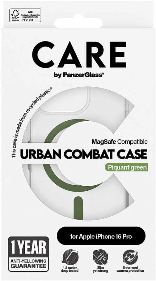 Panzer Glass Care by PanzerGlass Flagship Apple iPhone 16 Pro 6.3" dėklas telefonui žalios spalvos MagSafe 1370