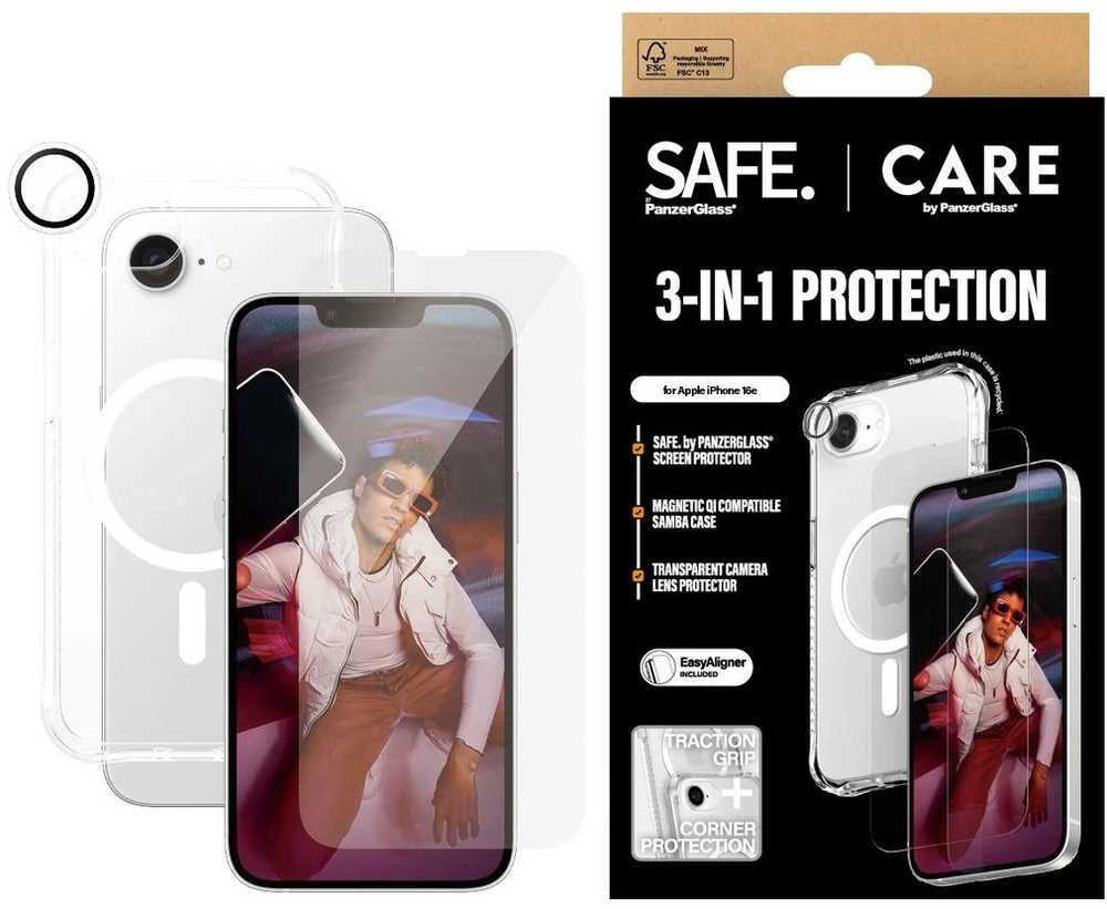 Panzer Glass Apsauginis rinkinys CARE by PanzerGlass Fashion 3in1 Dėklas+Ekrano apsauga+Objektyvo apsauga Apple iPhone 16e