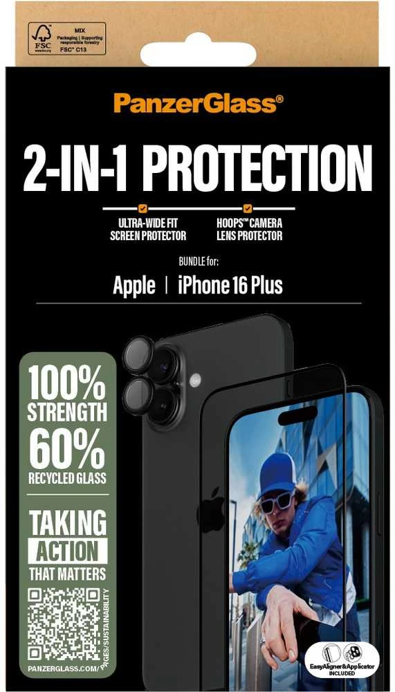 Panzer Glass „PanzerGlass“ – „iPhone 16 Plus“ ekrano ir kameros apsaugos 2 viename rinkinys