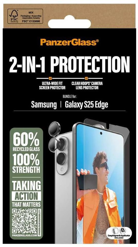 Panzer Glass Apsauginis rinkinys PanzerGlass Hoops+UWF 2in1 apsauginis stiklas+Kameros lešio apsauga skirta Samsung Galaxy S25 Edge