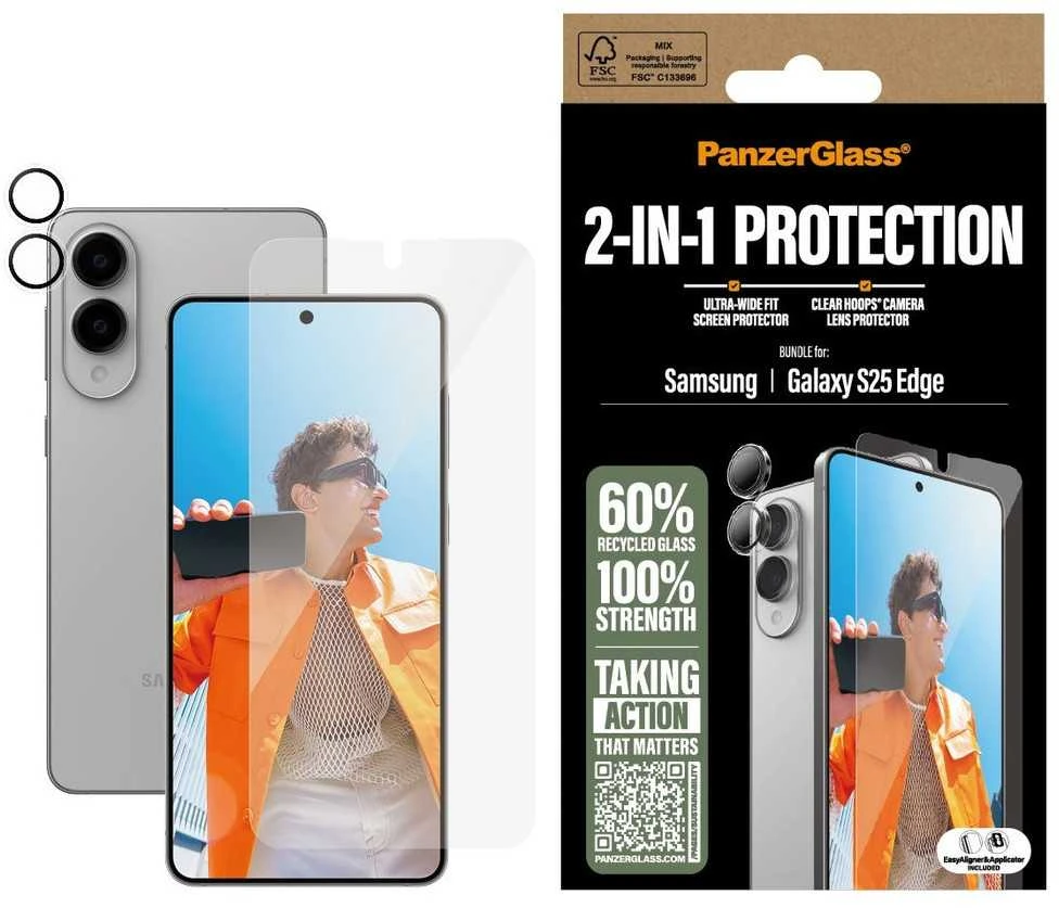 Panzer Glass Apsauginis rinkinys PanzerGlass Hoops+UWF 2in1 apsauginis stiklas+Kameros lešio apsauga skirta Samsung Galaxy S25 Edge