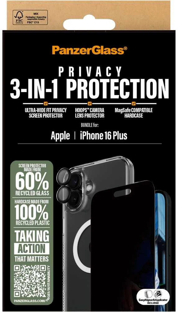 Panzer Glass „PanzerGlass“ – „iPhone 16 Plus“ 3 viename privatumo apsaugos rinkinys