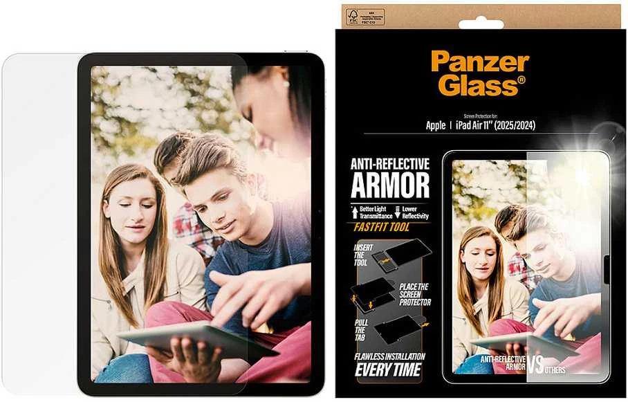 Panzer Glass „PanzerGlass“ itin plataus skersmens grūdinto stiklo apsauginis stiklas „iPad Air 11" 2025“ (7-osios kartos) / „iPad Air 11" 2024“ (6-osios kartos) planšetiniam kompiuteriui