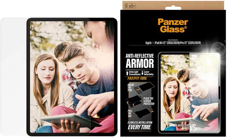 Panzer Glass Grūdintas stiklas PanzerGlass Ultra-Wide Fit Reflective Armor do iPad Air 13" M2 2024 / M3 2025 / M4 2026 / Pro 13" (2025/2024)