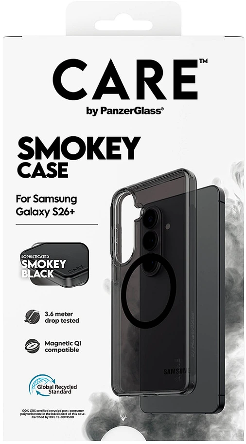 Panzer Glass „CARE by PanzerGlass Urban Explorer Smokey“ dėklas su juodu Qi ryšiu, skirtas „Samsung Galaxy S26+“ – juodas