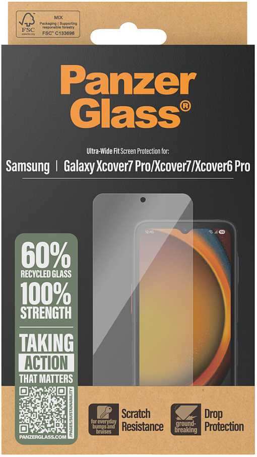 Panzer Glass „PanzerGlass ®“ ekrano apsauga „Samsung Galaxy Xcover7 Pro | Xcover7 | Xcover6 Pro“ | Itin plataus kampo, „Samsung“, „Samsung – Galaxy XCover7 Pro 5G“, „Samsung – Galaxy Xcover7 5G“, „Samsung – Galaxy Xcover 6 Pro 5G“, Sausas klijavimas, Atsparus įbrėžimams, Atsparus smūgiams, Permatomas, 1 vnt.