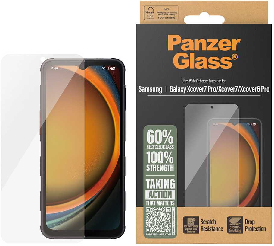 Panzer Glass „PanzerGlass ®“ ekrano apsauga „Samsung Galaxy Xcover7 Pro | Xcover7 | Xcover6 Pro“ | Itin plataus kampo, „Samsung“, „Samsung – Galaxy XCover7 Pro 5G“, „Samsung – Galaxy Xcover7 5G“, „Samsung – Galaxy Xcover 6 Pro 5G“, Sausas klijavimas, Atsparus įbrėžimams, Atsparus smūgiams, Permatomas, 1 vnt.
