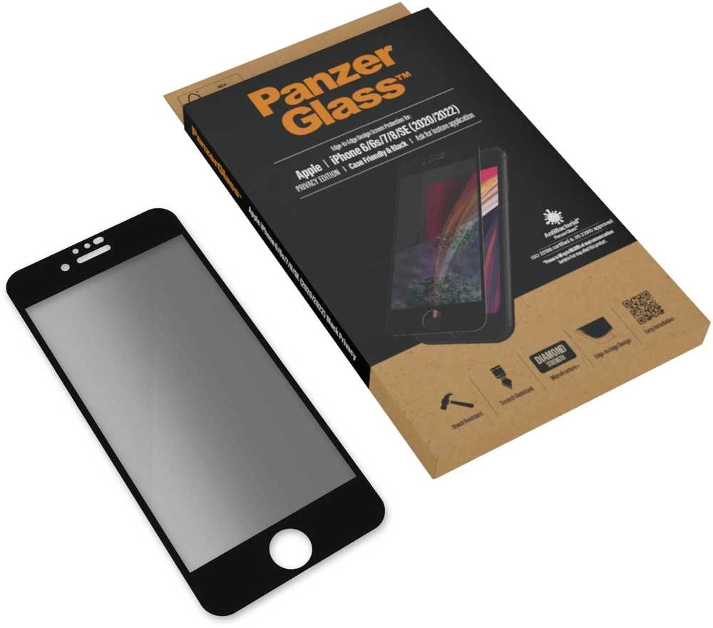 Panzer Glass PanzerGlass | Apple | iPhone 6/6s/7/8/SE (2020) | Hibridinis stiklas | Juodas | Anti-glare danga; Mėlyna šviesos mažinimas | Privatumo filtras