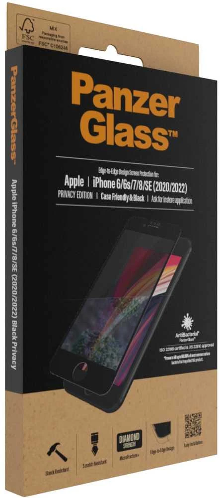 Panzer Glass PanzerGlass | Apple | iPhone 6/6s/7/8/SE (2020) | Hibridinis stiklas | Juodas | Anti-glare danga; Mėlyna šviesos mažinimas | Privatumo filtras