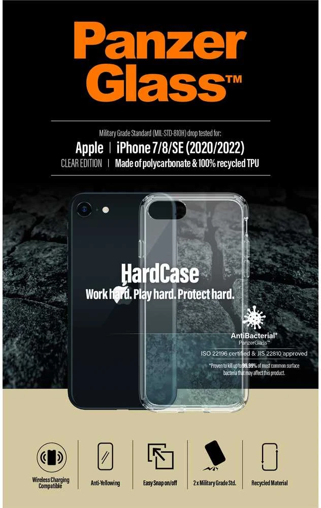 Panzer Glass PanzerGlass Hardantibacterial Military Grade certified Apple iPhone SE 2022 / SE 2020 / 7 / 8 - dėklas telefonui skaidrus