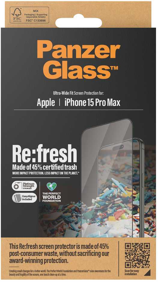 Panzer Glass PanzerGlass Re:fresh Glass skirtas Apple iPhone 15 Pro Max su padėties reguliatoriumi