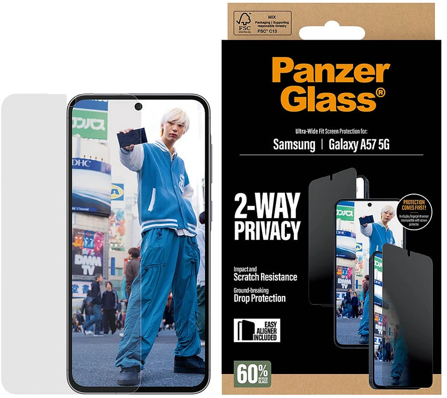 „Panzer Glass“ itin plataus profilio „PanzerGlass“ privatumo stiklas, skirtas „Samsung Galaxy A57 5G“.