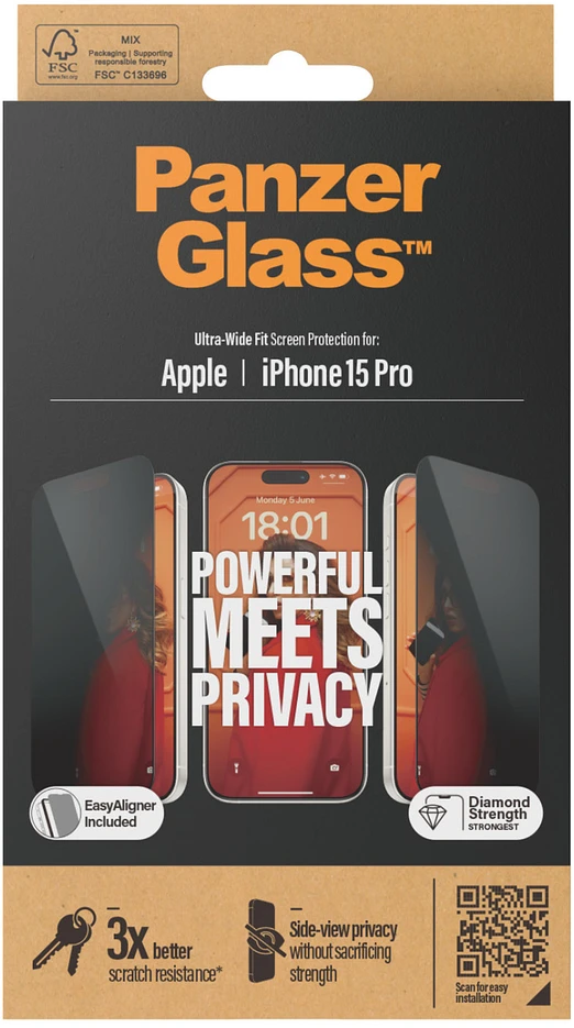 Panzer Glass PanzerGlass | Ekrano apsauga | Apple | iPhone 15 Pro | Stiklas | Juodas | Itin platus pritaikymas w. EasyAligner