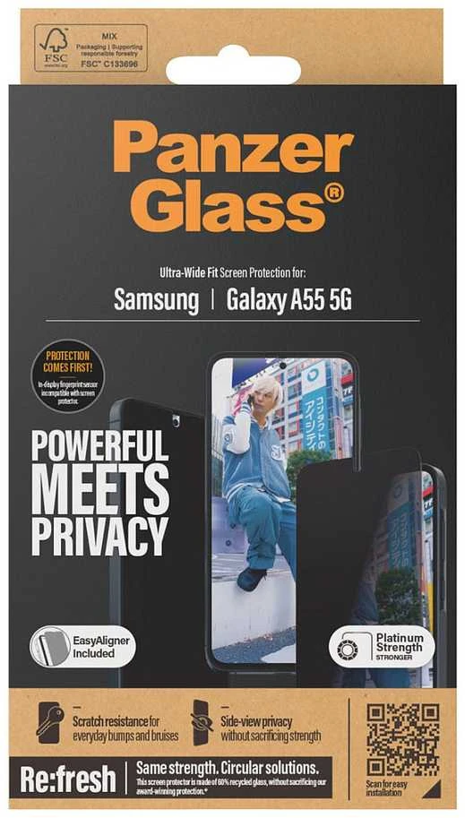 „PanzerGlass“ „Samsung Galaxy A55“ itin platus „Panzer Glass“ privatus stiklas