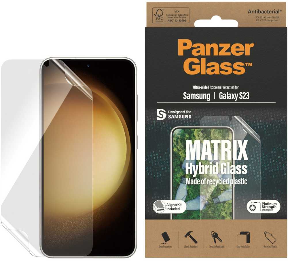 Panzer Glass PanzerGlass | „Matrix“ ekrano apsauga, itin platus pritaikymas W. Alignerkit | Ekrano apsauga | Samsung | Galaxy S23 | Skaidrus