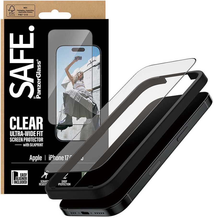 Panzer Glass PanzerGlass Tempered Glass SAFE by Ultra-Wide Fit EasyAligner Juodas Frame for iPhone 17 / 16 Pro
