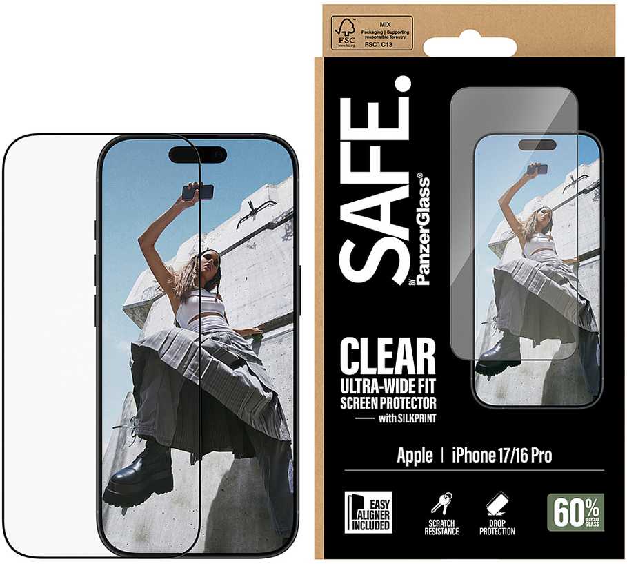 Panzer Glass PanzerGlass Tempered Glass SAFE by Ultra-Wide Fit EasyAligner Juodas Frame for iPhone 17 / 16 Pro