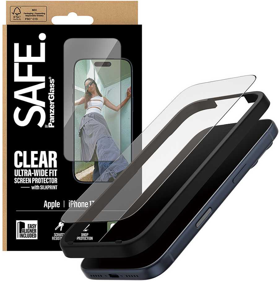 Panzer Glass SAFE by PanzerGlass Ultra-Wide Fit ekrano apsauga su EasyAligner, skirta iPhone 17 Pro
