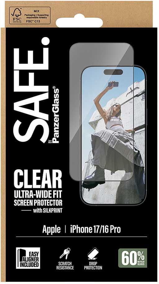 Panzer Glass PanzerGlass Tempered Glass SAFE by Ultra-Wide Fit EasyAligner Juodas Frame for iPhone 17 / 16 Pro